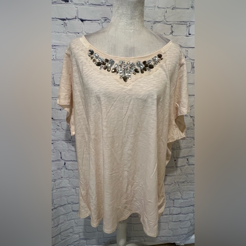 NWT Lane Bryant Womens Shirt Short Sleeve Gemstone Open Slit Back 26/28